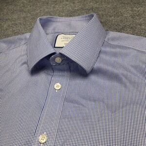 Charles Tyrwhitt Mens Slim Fit Non-Iron Dress Shirt Blue Houndstooth 17 37 43 94